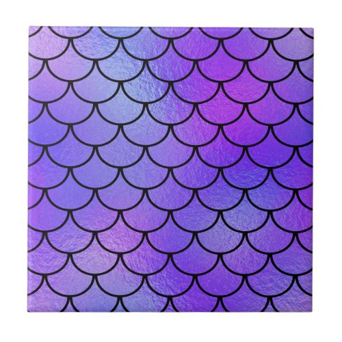 Magenta Purple Blue Iridescent Mermaid Scales Ceramic Tile