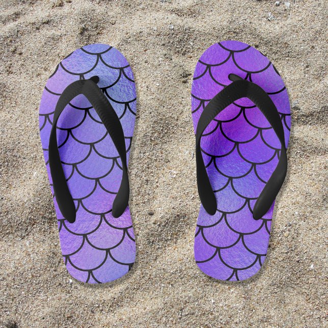 Magenta Purple Blue Iridescent Mermaid Scales Kid's Flip Flops (Bluish Purple Mermaid Scales Pattern)