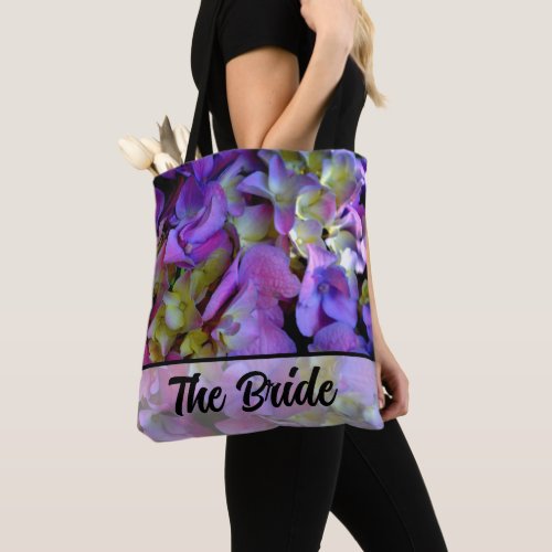 Magenta Purple blue yellow Hydrangeas flower Bride Tote Bag