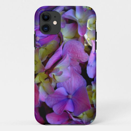 Magenta Purple blue yellow Hydrangeas flowers iPhone 11 Case