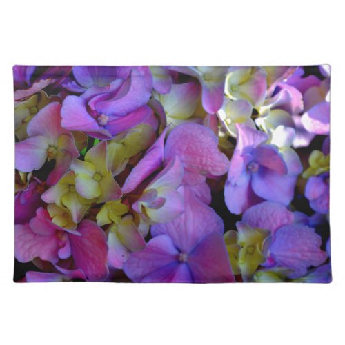 Magenta Purple blue yellow Hydrangeas flowers Cloth Placemat