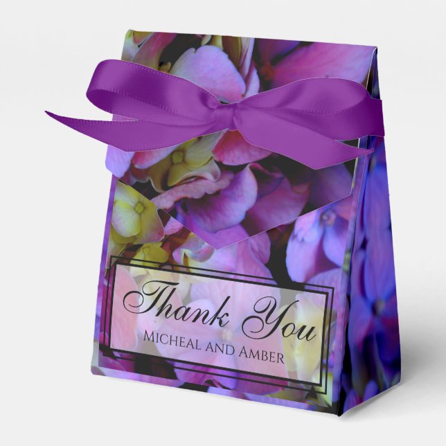 Magenta Purple blue yellow Hydrangeas flowers Favor Boxes (Front Side)