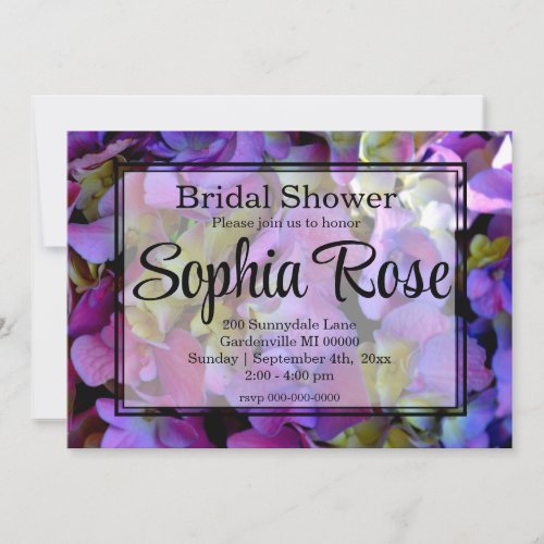 Magenta Purple blue yellow Hydrangeas flowers Invitation