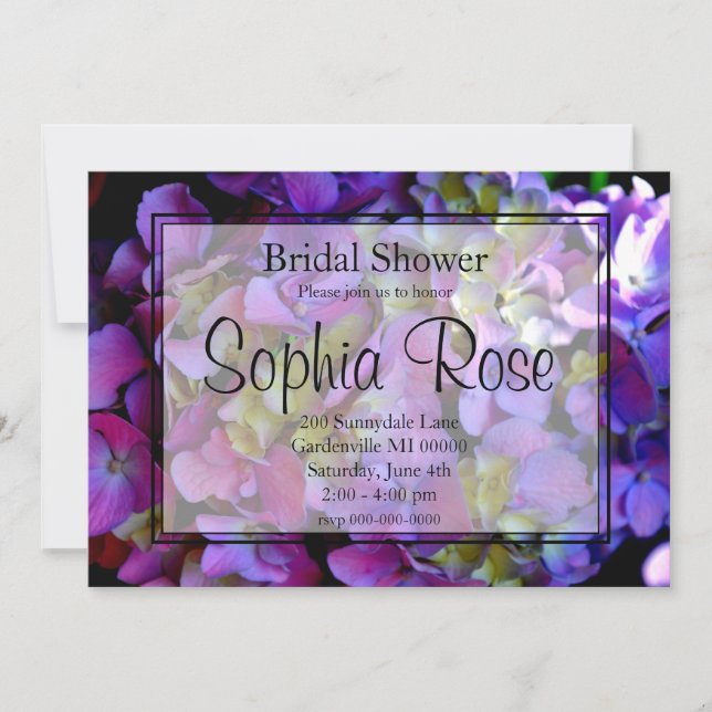 Magenta Purple blue yellow Hydrangeas flowers Invitation (Front)
