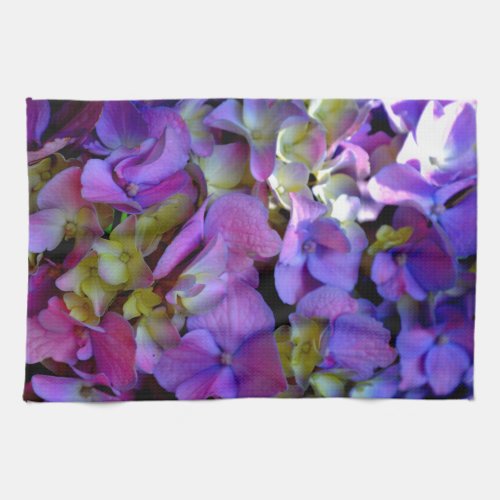 Magenta Purple blue yellow Hydrangeas flowers Kitchen Towel