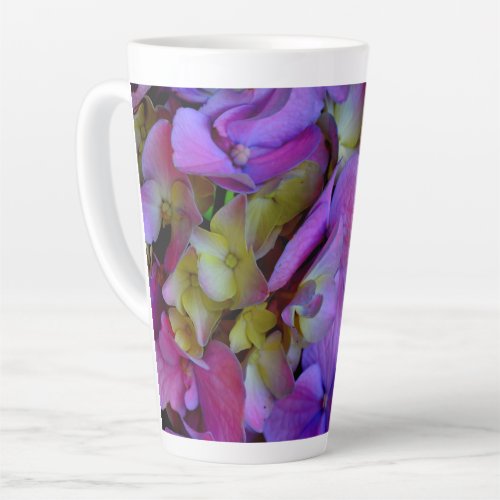 Magenta Purple blue yellow Hydrangeas flowers Latte Mug
