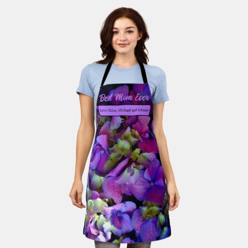 Magenta Purple blue yellow Hydrangeas flowers mom Apron