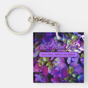 Magenta Purple blue yellow Hydrangeas flowers, mom Keychain