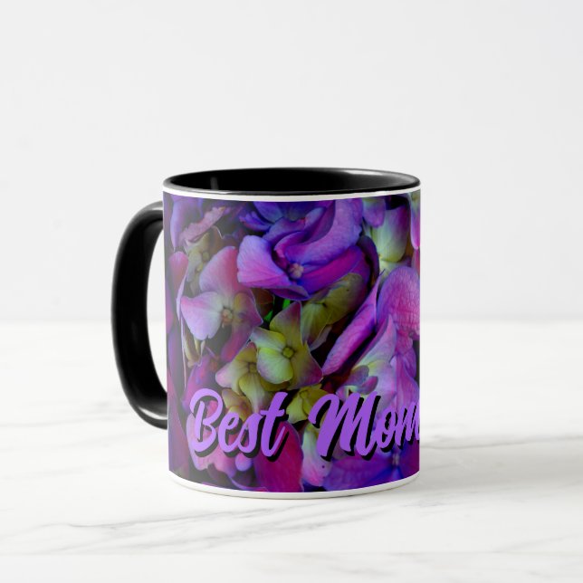 Magenta Purple blue yellow Hydrangeas flowers mom Mug (Front Left)