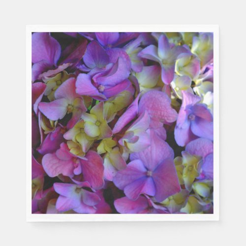 Magenta Purple blue yellow Hydrangeas flowers Napkins