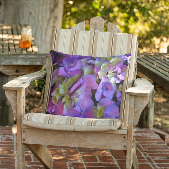 Magenta Purple blue yellow Hydrangeas flowers Outdoor Pillow (Chair)