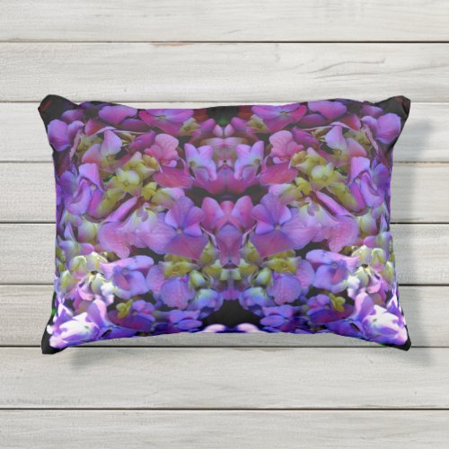 Magenta Purple blue yellow Hydrangeas flowers Outdoor Pillow