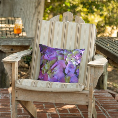 Magenta Purple blue yellow Hydrangeas flowers Outdoor Pillow