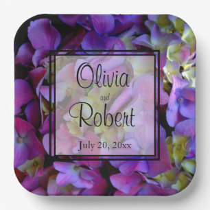 Magenta Purple blue yellow Hydrangeas flowers Paper Plates