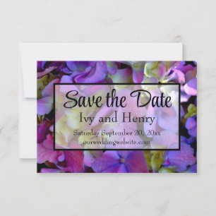 Magenta Purple blue yellow Hydrangeas flowers Save The Date