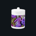 Magenta Purple blue yellow Hydrangeas flowers Teapot<br><div class="desc">Very pretty purple hydrangeas with a touch of pinks and yellows. Perfect for spring, summer, or fall events. Beautiful purple hydrangeas for country, boho, garden, and floral theme occasions. To get started changing names and event details, click on "Personalize this template" and edit the wording in the template boxes. To...</div>