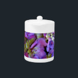 Magenta Purple blue yellow Hydrangeas flowers Teapot<br><div class="desc">Very pretty purple hydrangeas with a touch of pinks and yellows. Perfect for spring, summer, or fall events. Beautiful purple hydrangeas for country, boho, garden, and floral theme occasions. To get started changing names and event details, click on "Personalize this template" and edit the wording in the template boxes. To...</div>
