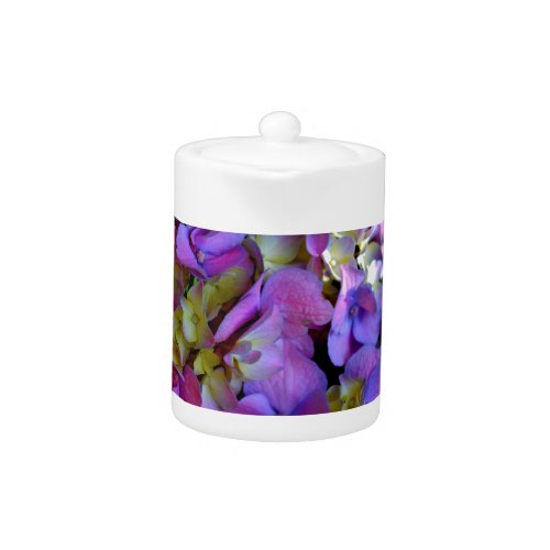 Magenta Purple blue yellow Hydrangeas flowers Teapot