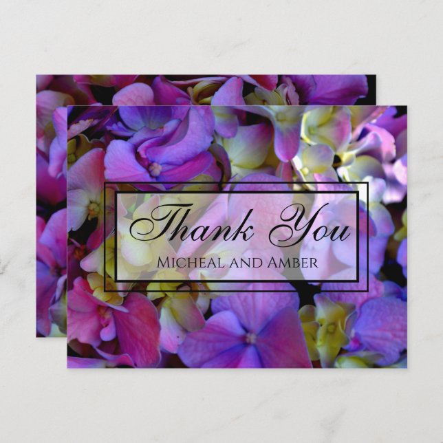 Magenta Purple blue yellow Hydrangeas flowers Thank You Card (Front/Back)