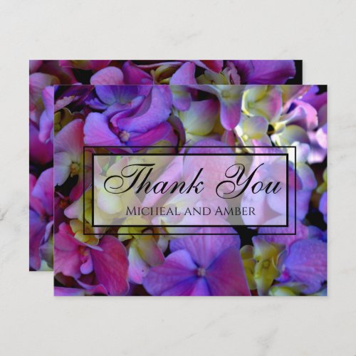 Magenta Purple blue yellow Hydrangeas flowers Thank You Card