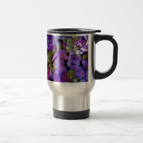 Magenta Purple blue yellow Hydrangeas flowers Travel Mug