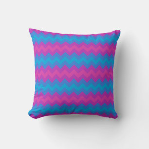 Magenta, Purple, Bright Blue Chevrons and Polkas Throw Pillow