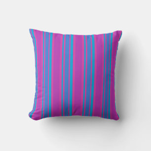 Magenta, Purple, Bright Blue, Turquoise Stripes Throw Pillow