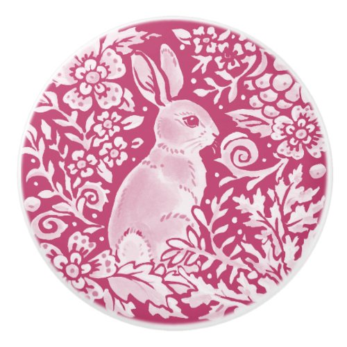 Magenta Purple Bunny Rabbit Woodland Floral Ceramic Knob