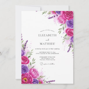 Magenta Purple Floral Whimsy Wedding Invitation