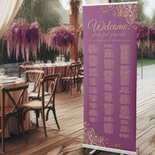 Magenta Purple & Gold Alphabetical Seating Chart Retractable Banner
