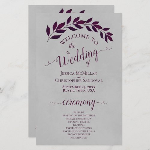 Magenta Purple Leaves Budget Wedding Program