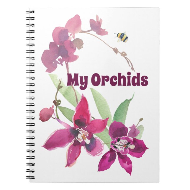 Magenta Purple Personalized Orchid Floral Bee Notebook (Front)