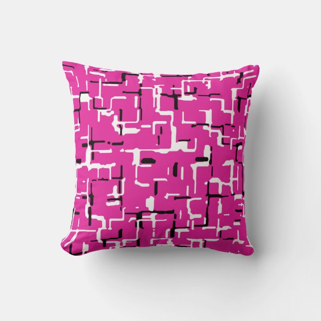 Magenta Purple Pink Black White Modern Pattern Throw Pillow (Front)
