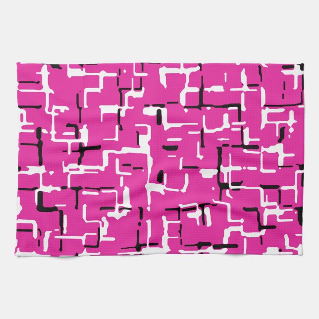 Magenta Purple Pink Black White Pattern Kitchen Towel (Horizontal)