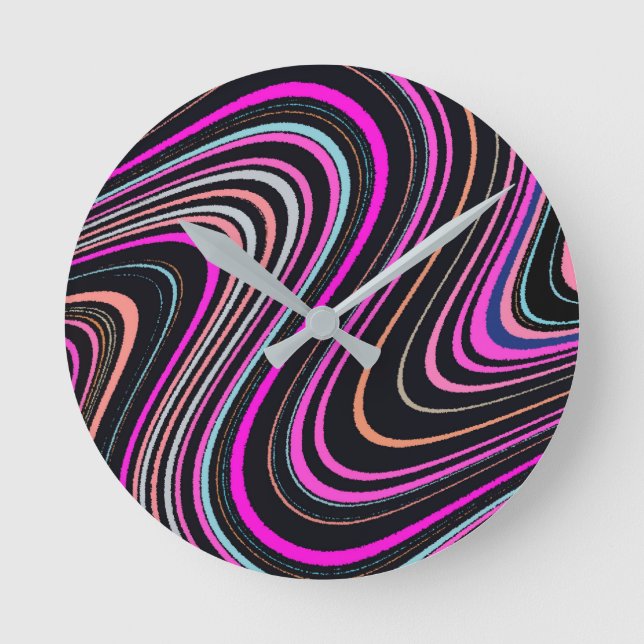 Magenta Purple Pink Navy Pattern Round Clock (Front)