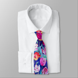 Magenta Purple Pink Red White Blue Tulip Flowers Neck Tie