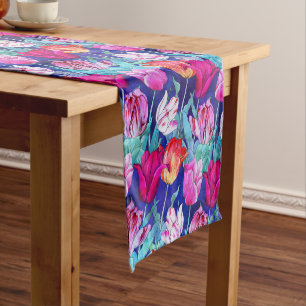 Magenta Purple Pink Red White Blue Tulip Flowers Short Table Runner