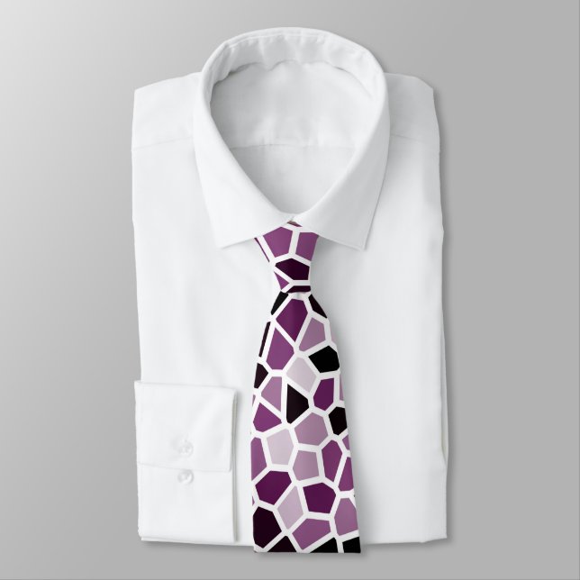 Magenta Purple Pink Stained Glass Pattern Neck Tie (Tied)