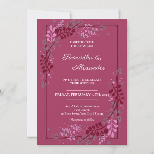 Magenta Purple Pink Whimsical Romantic Wedding Invitation