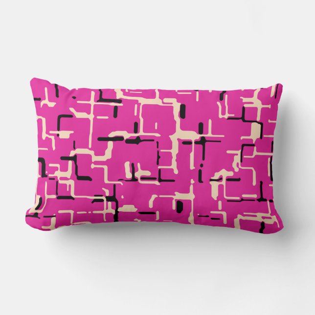 Magenta Purple Pink Yellow Black Modern Pattern Lumbar Pillow (Front)