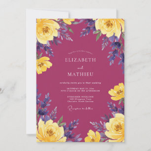 Magenta Purple Ranunculus Eucalyptus Wedding Invitation