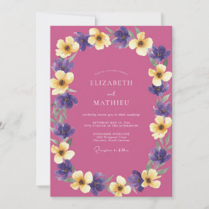 Magenta Purple Yellow Flower Eucalyptus Wedding Invitation