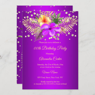 Magenta Purple Yellow gold palm floral Birthday Invitation