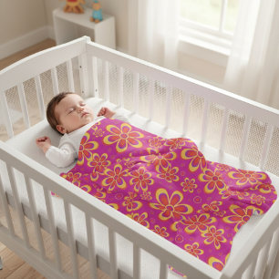 Magenta Purple Yellow Groovy Flower Baby Blanket