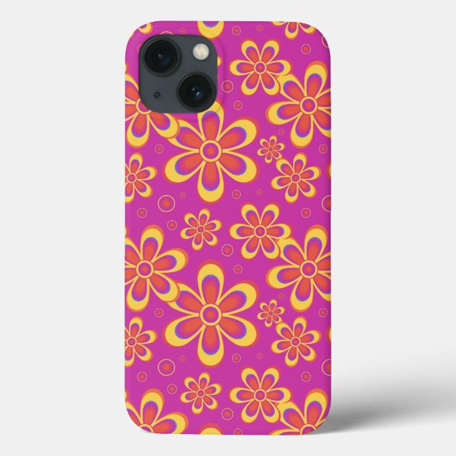Magenta Purple Yellow Groovy Flower Pattern Case-Mate iPhone Case (Back)