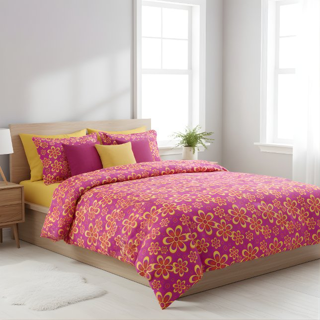 Magenta Purple Yellow Groovy Flower Pattern Duvet Cover (Creator Uploaded)