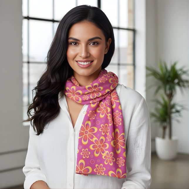 Magenta Purple Yellow Groovy Flower Pattern Scarf (Creator Uploaded)
