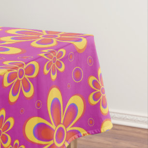Magenta Purple Yellow Groovy Flower Pattern Tablecloth