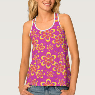 Magenta Purple Yellow Groovy Flower Pattern Tank Top