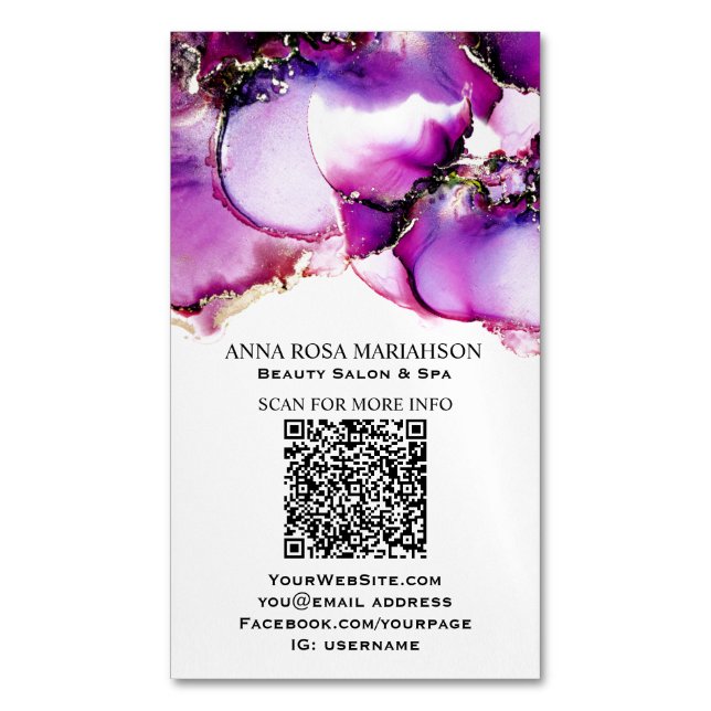 *~* Magenta QR CODE Yummy  Gold Gilded  AP29  Business Card Magnet (Front Vertical)